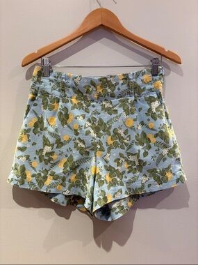 Women's Linen Lemon Print Light Blue Shorts